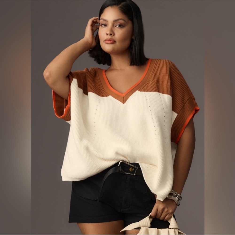 Anthropologie Orange and Cream Sweater
